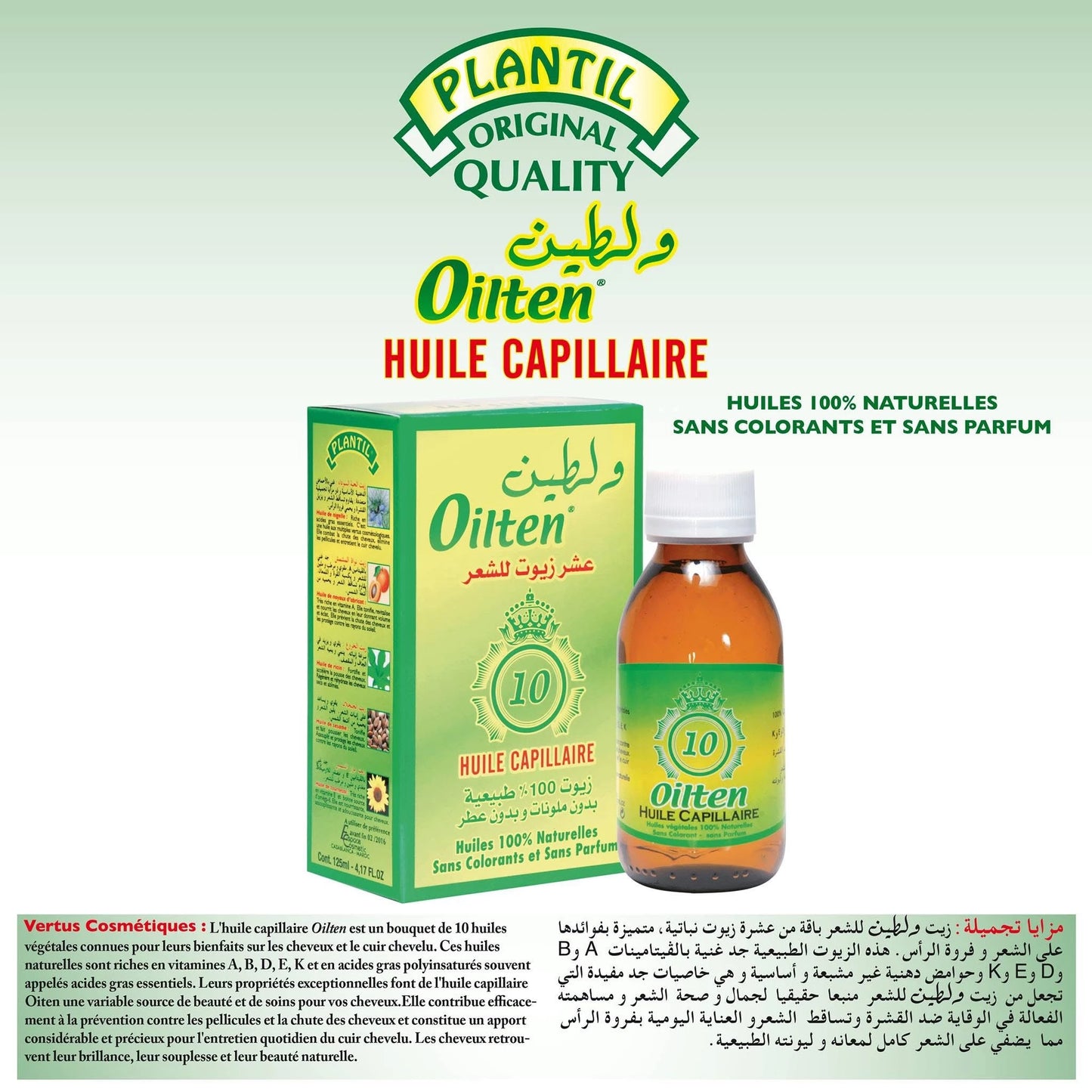 Oilten – Huile Capillaire aux 10 Huiles Naturelles 125 ml– Plantil
