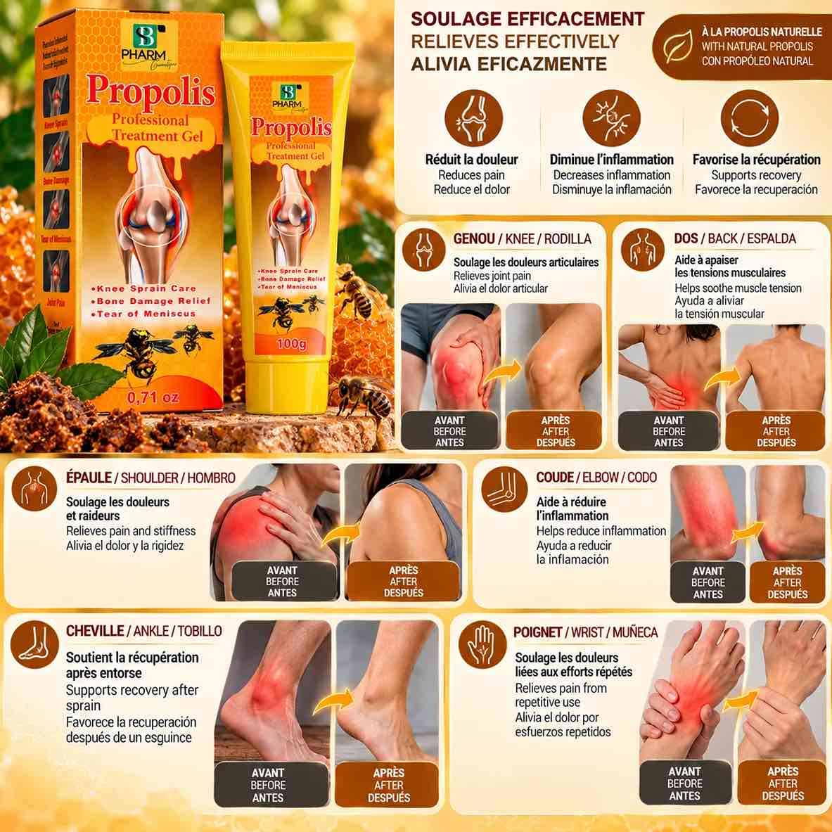 Crème Gel Propolis SB Pharm Cosmétique 100g – Confort Articulaire & Massage