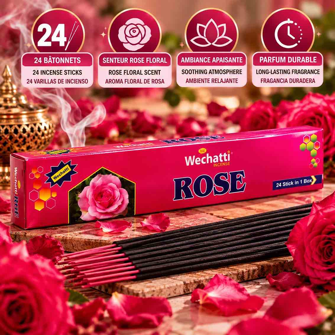Encens senteur rose pour une ambiance orientale, élégante et romantique, WECHATTI Incense