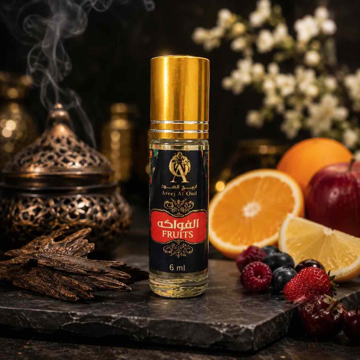 Musk Roller Oud Fruits Areej Al Oud 6ml – Fragancia afrutada sin alcohol