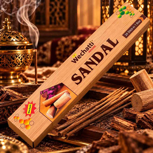 Bâtonnets d'Encens Sandal (Bois de Santal) WECHATTI – 24 Bâtonnets, Fabriqués en Inde