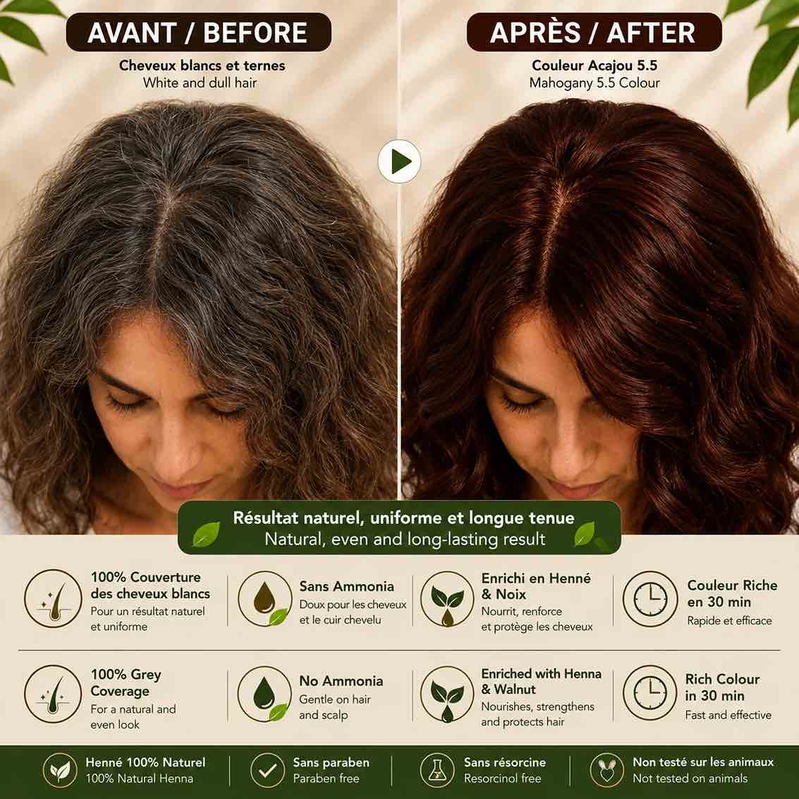 Vatika Mahogany Henna Hair Dye Box of 6 Sachets – Reddish-Brown Highlights