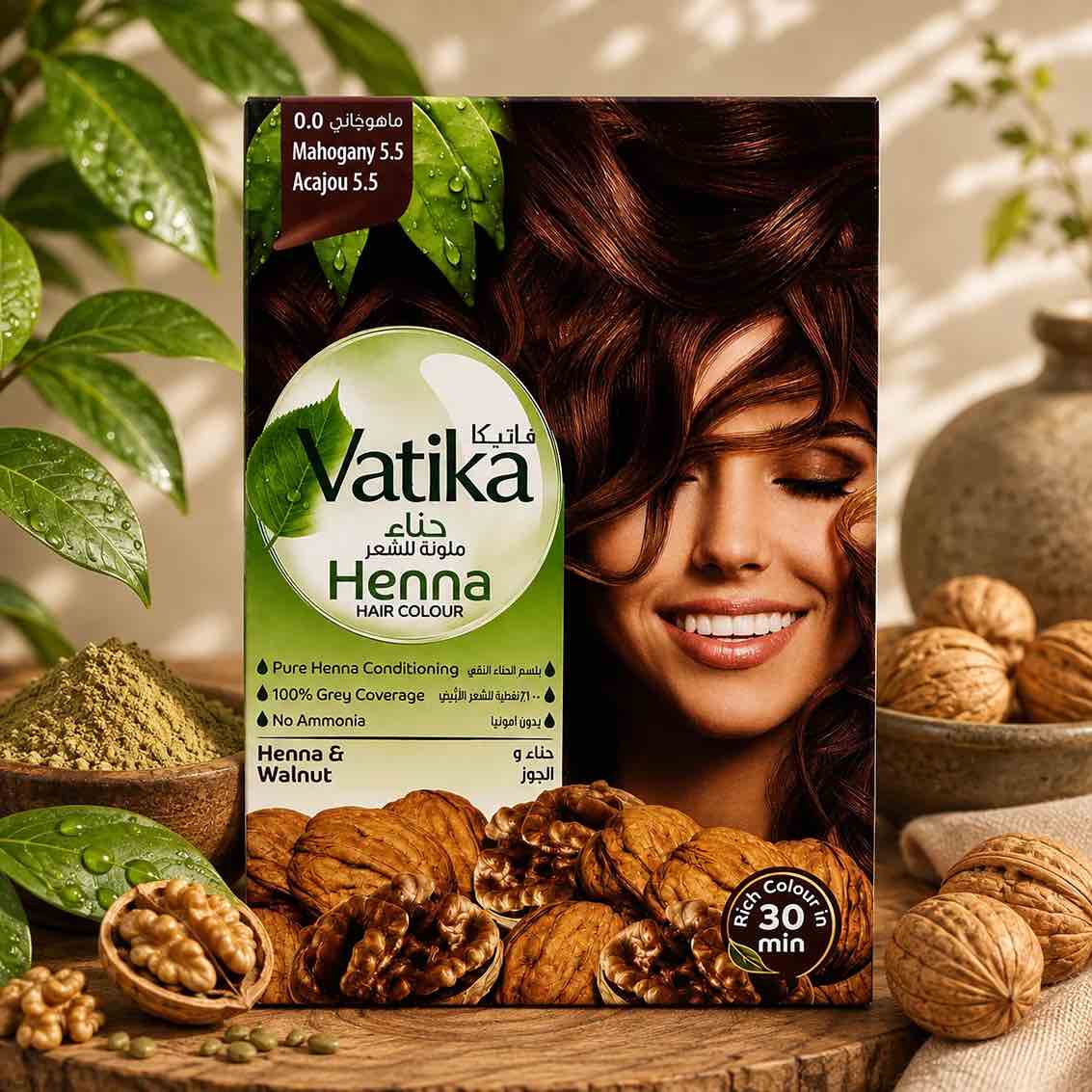 Vatika Mahogany Henna Hair Dye Box of 6 Sachets – Reddish-Brown Highlights