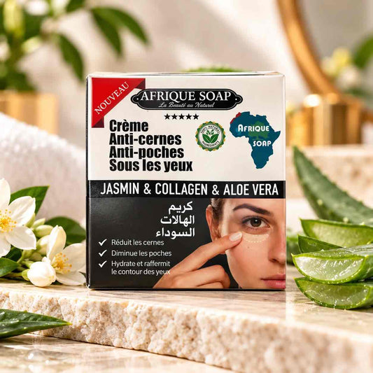 Pot de crème contour des yeux au jasmin, collagène et aloe vera Afrique Soap, 100 g