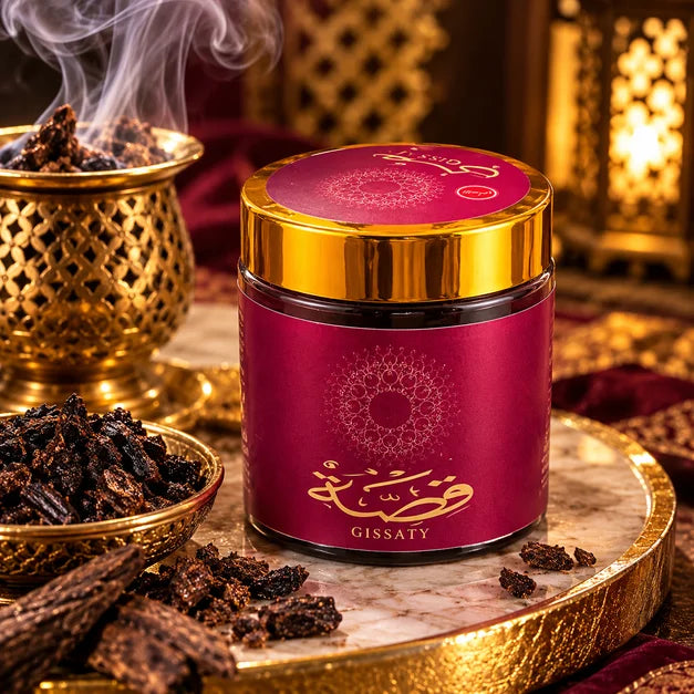 Incenso GISSATY in polvere – Bakhoor orientale floreale e fruttato 80g – barattolo bordeaux