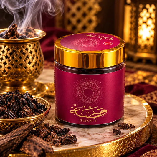 Encens GISSATY en Poudre – Bakhoor Oriental Floral et Fruité 80g – Pot Bordeaux