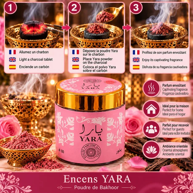 Encens Yara en Poudre – Bakhoor Oriental 80g Al Majed Oud – Fragrance Florale et Musquée