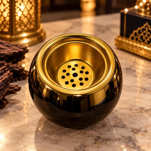 Bruciatore d'incenso nero e oro – brucia-incenso Bakhoor compatibile con carbonella