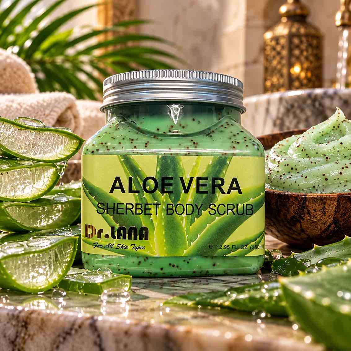Pot de gommage corps exfoliant à l’aloe vera Dr. Lana, 350 ml, sherbet body scrub