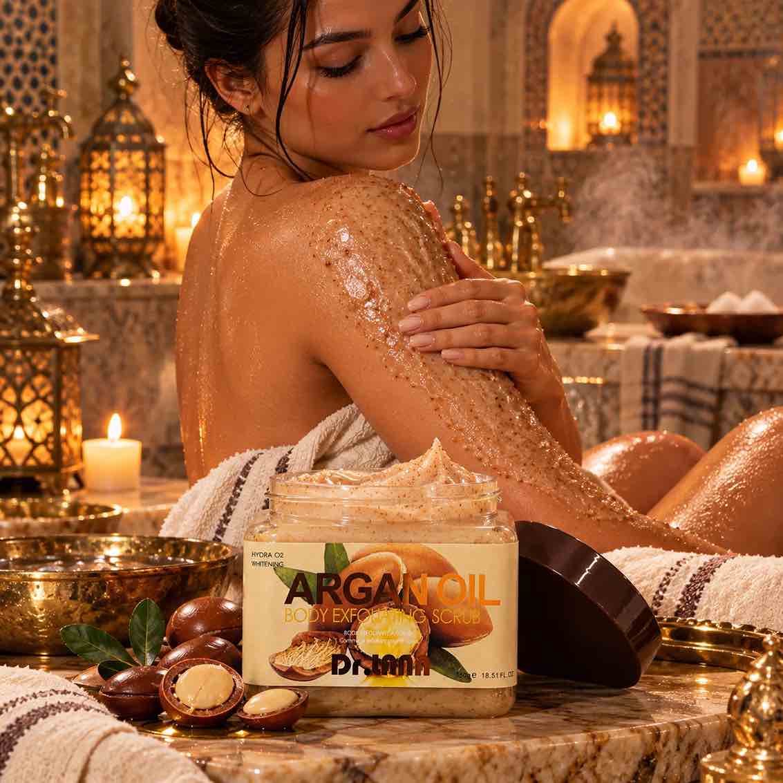 Gommage corps à l’argan à utiliser 2 fois par semaine pour éliminer les cellules mortes