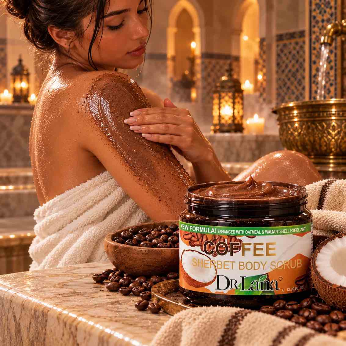 Gommage corps au parfum gourmand café et coco pour une peau douce et lisse