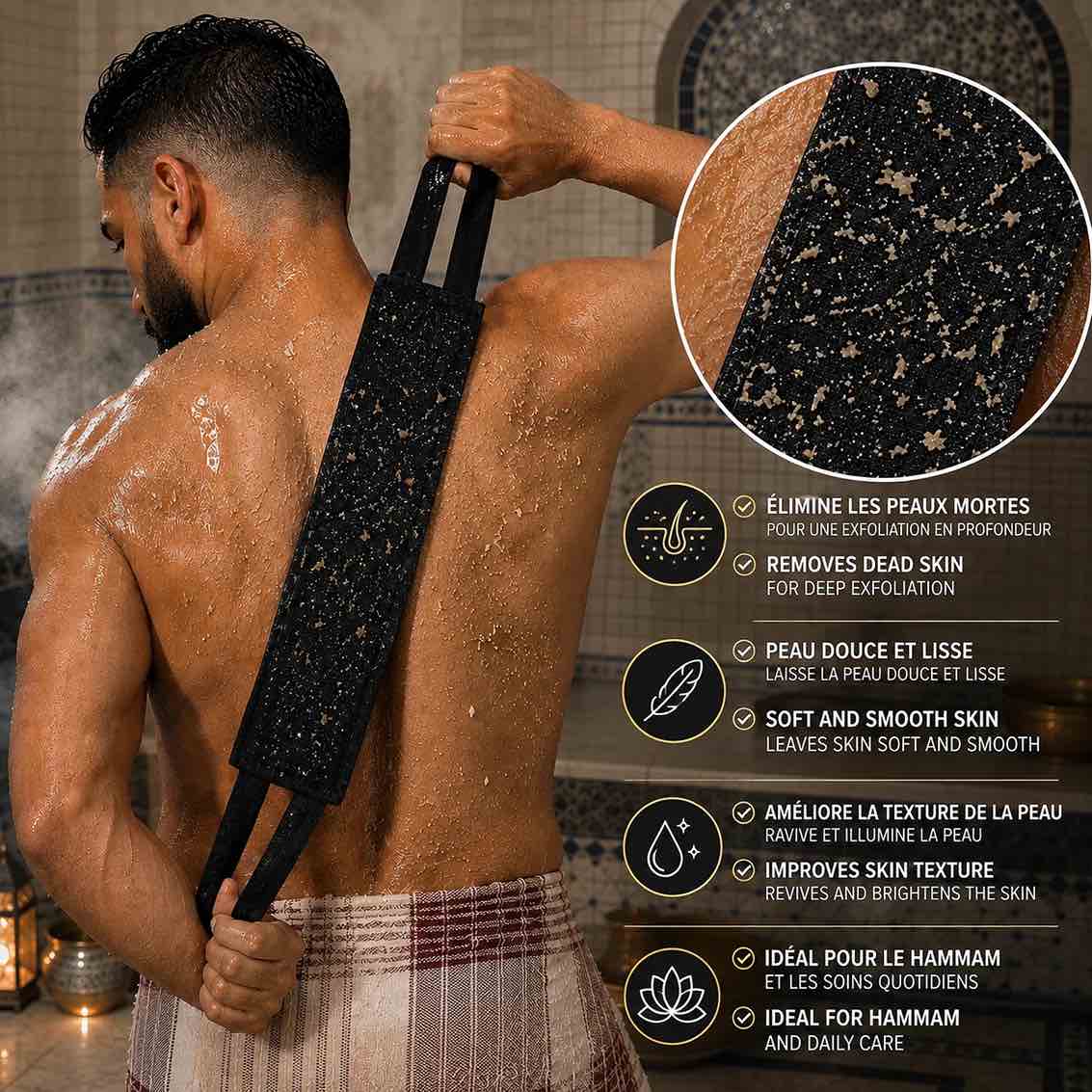 Correa dorsal Kessa tradicional de Marruecos – Exfoliante para la espalda