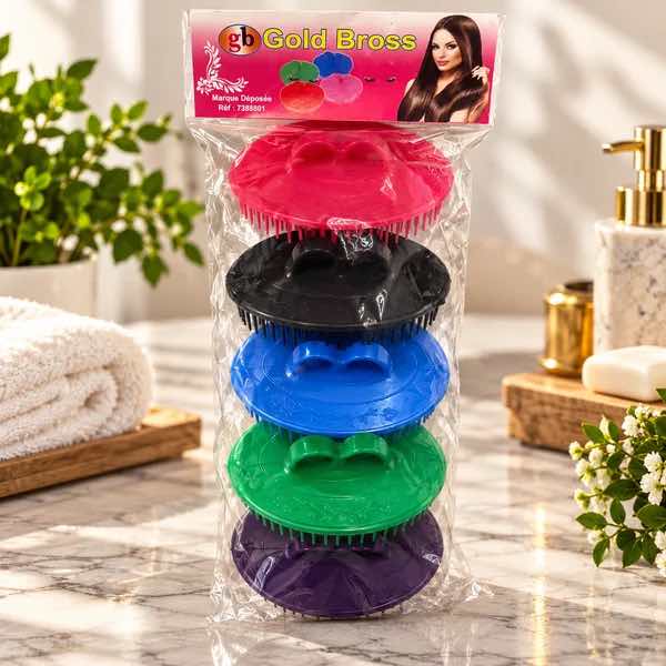Lot de 5 brosses massantes Gold Bross en 5 couleurs assorties pour cheveux et cuir chevelu