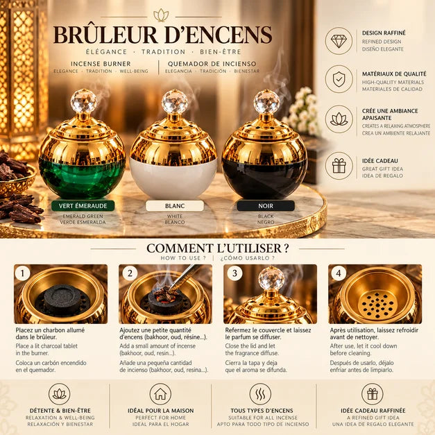 Bruciatore d'incenso bianco e oro – brucia-incenso di design con coperchio