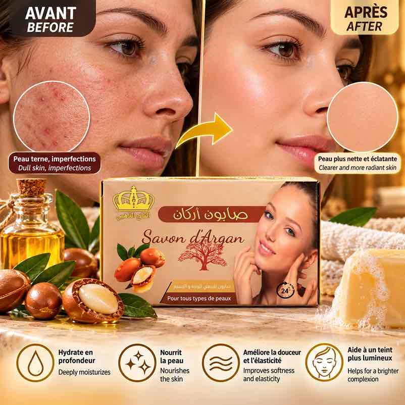 Savon à l'Argan Bio AL TAJ AL DAHABI 75g – Hydratant Tous Types de Peau